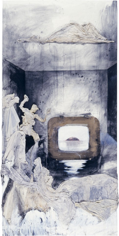 Richard Goodwin Island, 1987; cotton, acrylic, graphite and chalk on canvas; 125 x 255 cm; enquire