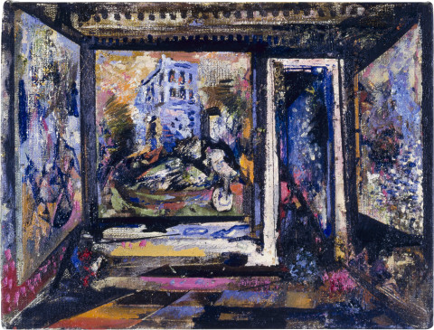 Victor Rubin Deliberate Falls, 1987; oil on canvas; 30 x 51 cm; enquire