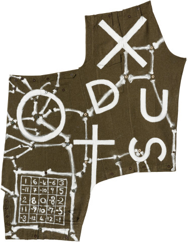 Fiona Hall EXODUST (II), 2020; oil paint on military garment; 158 x 115 cm; enquire