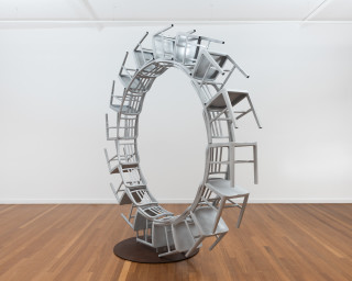 Marley Dawson 1006 portal, 2024; 1006 aluminium chairs, mild steel base; 295 x 295 x 120 cm; enquire