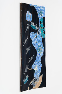 Dhambit Munuŋgurr Gunyaŋara - Catalina Base, 2025; 4948-25; acrylic on bark; 175.5 x 77 cm; enquire