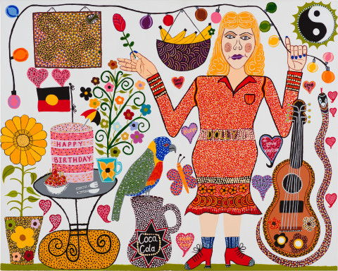 Kaylene Whiskey Dolly’s Birthday, 2020; Acrylic on linen; 122 x 152 cm; more info; enquire