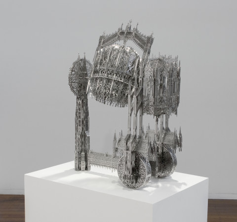 Wim Delvoye Concrete Mixer (scale model 1:4), 2011; Lasercut stainless steel, nickeled; 83 x 35 x 60 cm; enquire