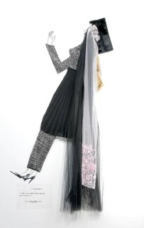 Jacqueline Fraser    , 2004; Nylon hair, faux fur, black tulle, French hand beaded lace, Italian wool suiting, vylene stiffening, pleated polyester; 170 x 100 x 15 cm; enquire