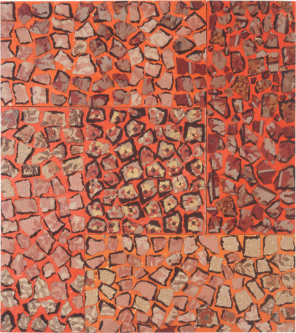 Rosalie Gascoigne Midsummer, 1992; linoleum, retro-reflective roadsign and plywood; 68.5 x 61 cm; enquire