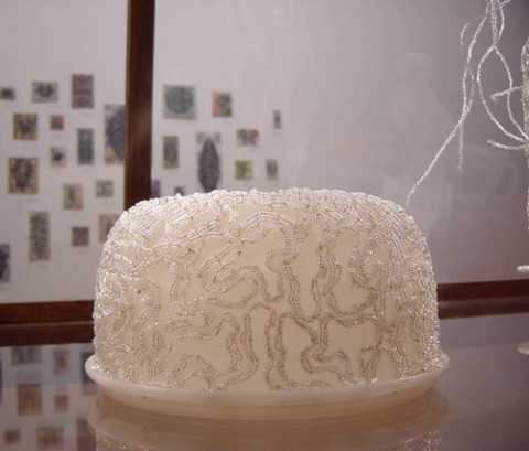 Fiona Hall Cell Culture (detail), 2002; glass, metal, pvc, beads in vitrine; 158.1 x 250.2 x 90.2 cm; dimensions variable; enquire