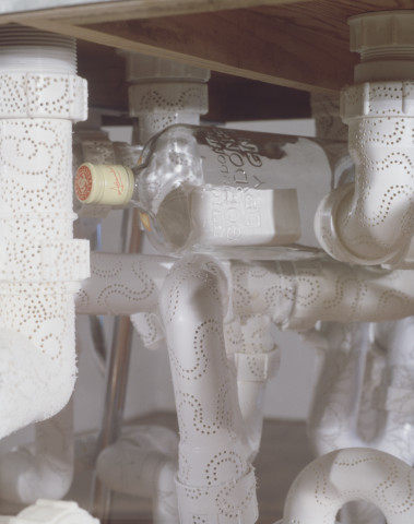 Fiona Hall Incontinent, 1997; laminex, metal, wood, PVC, rubber & glass; variable; enquire