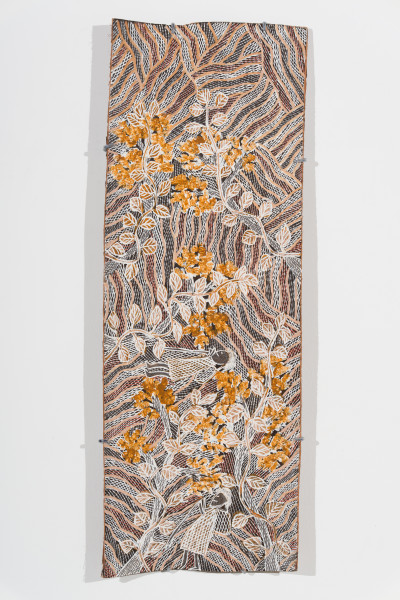 Yalmakany Marawili Galaḏay, 2025; 3629-25; earth pigments on stringybark; 96.5 x 35 cm; enquire
