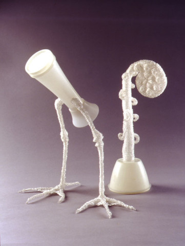 Fiona Hall Cell Culture (detail), 2002; glass, metal, pvc, beads in vitrine; 158.1 x 250.2 x 90.2 cm; dimensions variable; enquire