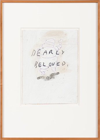 Newell Harry Untitled (Michelin Man), 2005-06; biro, bitumen wash, ink, gesso on craft paper; 71 x 51 cm; (framed); enquire