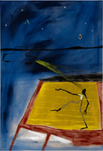 Mia Boe And the rain has wet, my last cigarette, 2025; diamantes, thread, oil on linen; 81 x 56 cm; enquire