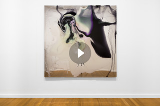 installation view; Dale Frank Between the cheeks dreaming of another continent over the horizon, gripping, swimming in the streets, he always watched other mens backsides walking, coveting as watchers do, 2026; colour powder pigments in Epoxyglass, Epoxyglass, on perspex; 200 x 200 cm; enquire