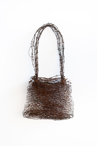 Lorraine Connelly-Northey Narrbong, 2019; CONNL - 0019; barb wire, rabbit-proof fencing wire; 136 x 75 x 28 cm; Enquire