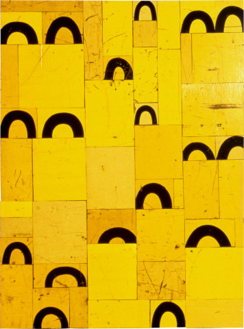 Rosalie Gascoigne Birdsong, 1999; retro reflective roadsign on wood; 122 x 90 cm; enquire