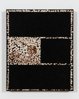 Daniel Boyd Untitled (RBTTBFR), 2025; oil, ink and archival glue on paper mounted to board; 30 x 25 cm; enquire