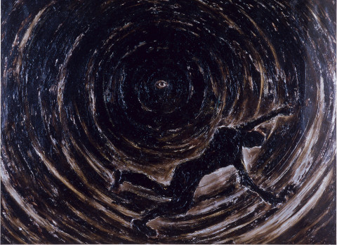 Ken Unsworth Go and Don't Look Back, 1984; oil and bitumen based paint on paper; 76 x 102 cm; enquire