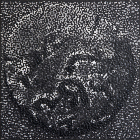 Daniel Boyd Untitled (KC)2, 2014; oil, archival glue & digital print on board; 50 x 50 cm; enquire