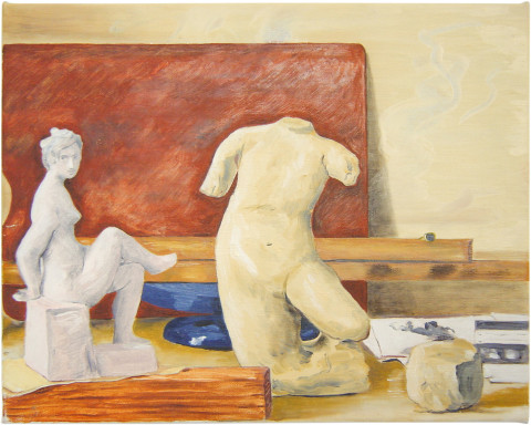 Linda Marrinon Still life with two nudes and palette, 2001; oil on canvas; 31 x 38.5 cm; enquire