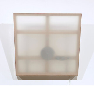 Marley Dawson Mechanical painting i, 2009; timber, mechanics, polyester resin on polyester fabric, electronics, mild steel; 105 x 105 x 6.5 cm; enquire