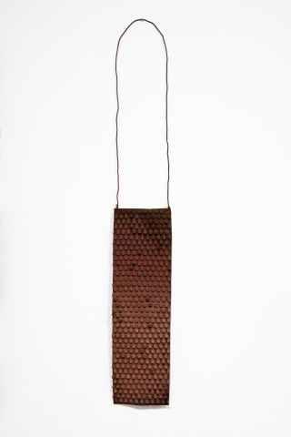 Lorraine Connelly-Northey Narrbong, 2019; CONNL - 0007; rusted iron, tin backing, wire; 170 x 26 x 7 cm; Enquire
