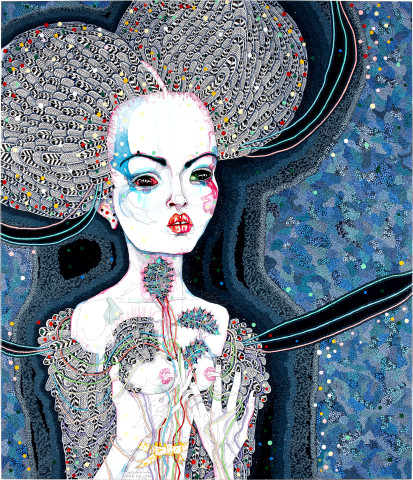 Del Kathryn Barton satellite fade-out 4, 2011; acrylic, gouache, watercolour and ink on polyester canvas; 163 x 143 cm; enquire