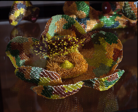 Fiona Hall Understorey, 1999-04; Glass beads, silver wire, plastic; vitrine dimensions: 176 x 150 x 87cm; enquire