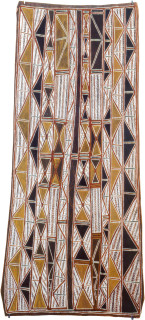 Les Midikuria Digging Stick, with Roots, 1993; natural ochre pigments on bark; 46 x 117 cm; enquire