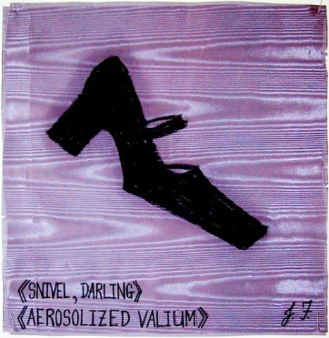 Jacqueline Fraser Snival, Darling > >, 2003; from the series AN ELEGANT PORTRAIT REFINED IN ELEVEN STUDIOUS PARTS >; oil stick on fabric (framed); 32 x 32 cm; enquire