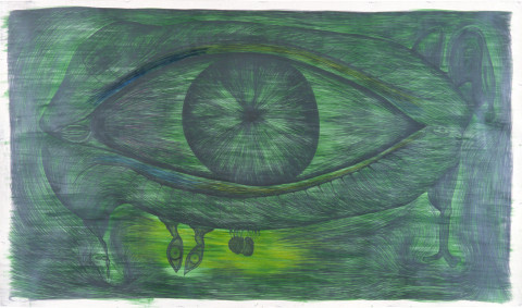 Dale Frank The Demon Artists Portrait with a question of Siamese Success, 1985; pencil on paper; 182 x 320 cm; enquire