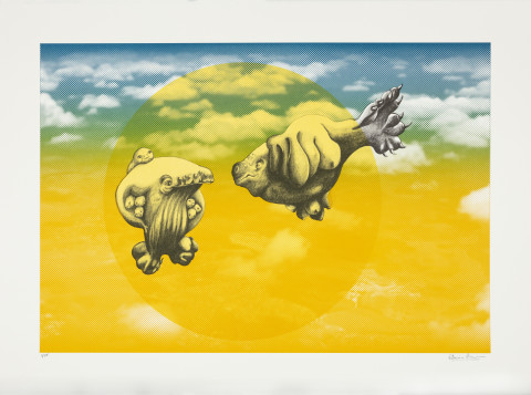 Patricia Piccinini The Skywhale Suite (Township), 2019; Lithograph on BFK Rives 250gsm; 50 x 60 cm; edition of 25 + 2 AP; enquire