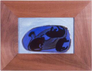 Joan Ross Helping The Sick (Hurt) Cat, 1989; oil, acrylic and resin on masonite; 15 x 23 cm; enquire