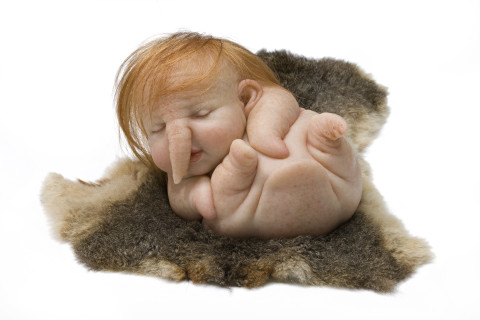 Patricia Piccinini Newborn, 2010; silicone, forton, steel, human hair, possum pelt; 19 x 24 x 17 cm; Edition of 6 + AP 2; enquire