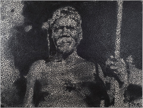 Daniel Boyd Untitled (CPC), 2015; oil, charcoal and archival glue on polyester; 137.5 x 183 cm; enquire