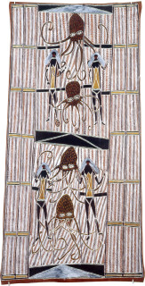 Les Midikuria Octopus, 1993; natural ochre pigments on bark; 63 x 133 cm; enquire