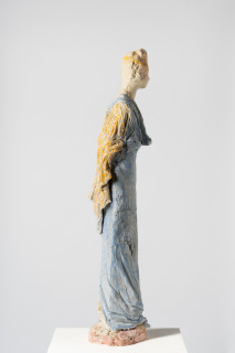 Linda Marrinon Woman with a tiara, 2025; tinted and painted plaster and muslin; 110 x 26 x 20 cm; enquire