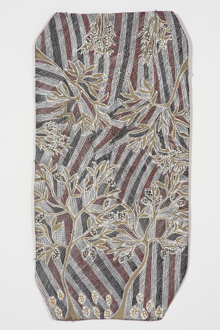 Yalmakany Marawili Murrtjumun, Burukpili, Butjiriŋaniŋ, 2023; 4942-23; earth pigments on Stringybark; 98 x 50 cm; more info; enquire