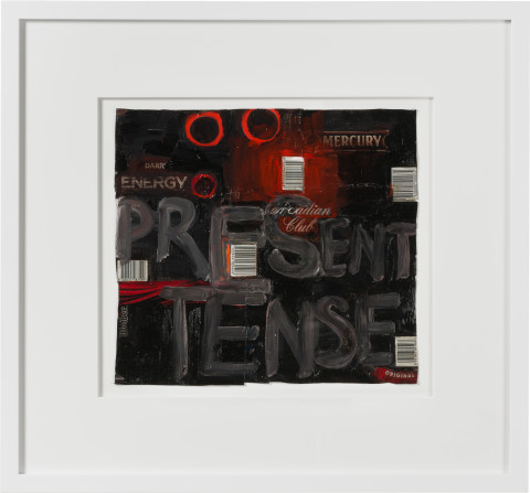 Fiona Hall present tense, 2020; oil paint on aluminium drink cans; 54 x 58 cm; enquire