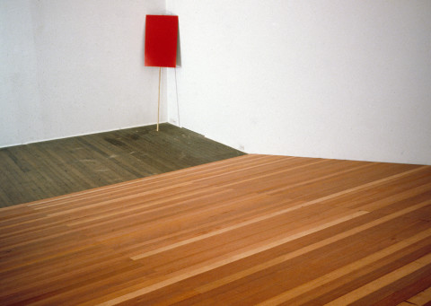 Mike Parr The Wedge, 1989; enamel on masonite / Kauri (Western Australia hardwood); dimensions variable; enquire
