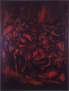 Lindy Lee The Battle of the Giaour and the Sultan, 1987; oils and wax on canvas; 207 x 156 cm; enquire