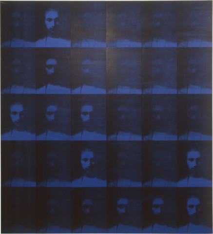 Lindy Lee Motion of a Non-Event, 1992; photocopy and acrylic on Stonehenge paper; 30 panels, blue, 172.5 x 162.5 cm; enquire