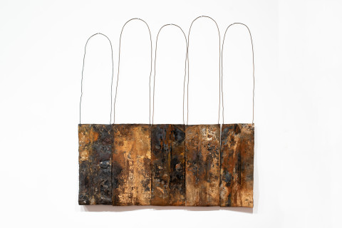 Lorraine Connelly-Northey Narrbong-galang, 2019; CONNL - 0039; burnt steel, wire; 198 x 204 x 18 cm; Enquire