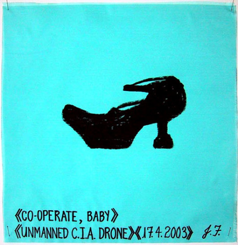Jacqueline Fraser Co-operate, Baby > >, 2003; from the series AN ELEGANT PORTRAIT REFINED IN ELEVEN STUDIOUS PARTS >; oil stick on fabric (framed); 32 x 32 cm; enquire