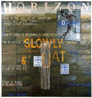 Imants Tillers Landprint VI, 2000; synthetic polymer paint, gouache on 54 canvasboards, nos. 66854 - 66907; 229 x 214 cm; enquire
