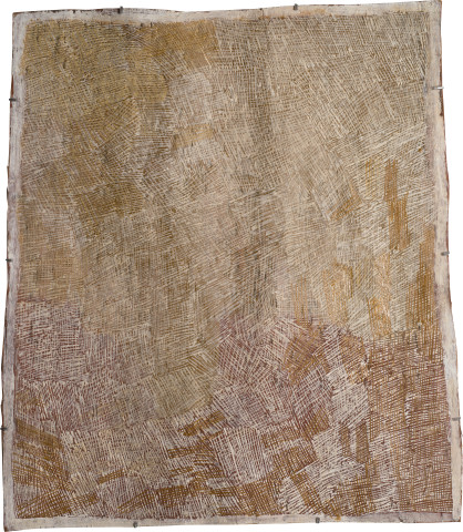 Nyapanyapa Yunupiŋu Untitled, 2015; 4757M; natural earth pigments on bark; 84 x 72 cm; enquire