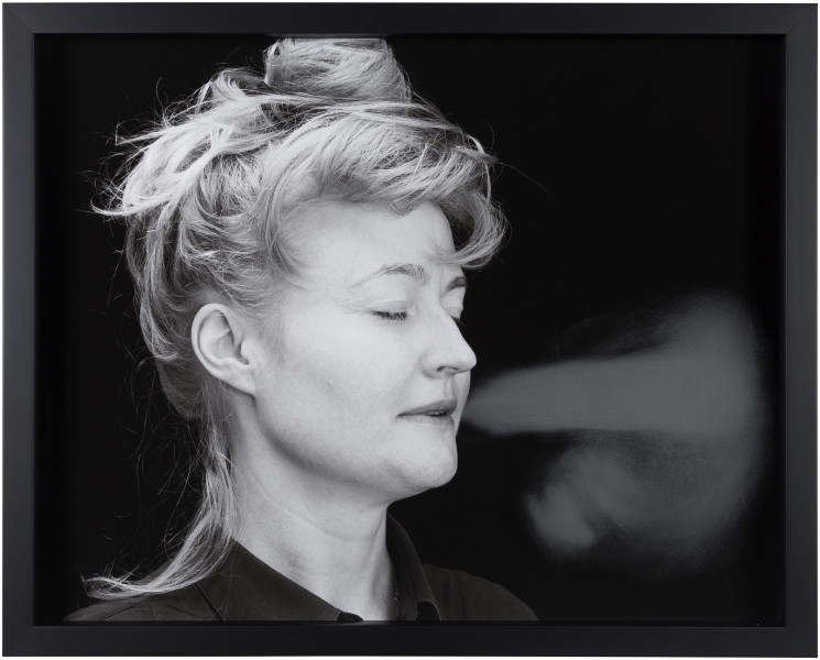 Julie Rrap Blow Back #26, 2018; digital print and handground glass; 52 x 64 cm