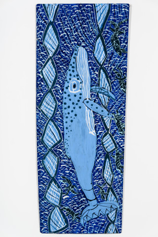 Dhambit Munuŋgurr Lamamirri, 2024; 7752-24; acrylic on bark; 213 x 84 cm; enquire