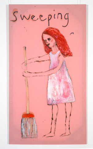 Jenny Watson Sweeping, 1989-90; oil on Rabbit skin Glue primed liberty cotton; 243.5 x 182.5 cm; enquire