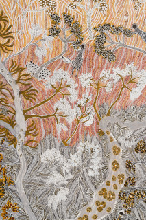 Yalmakany Marawili Borum'mirri (Fruitful) (detail), 2025; 5953-25; earth pigments on stringybark; 207 x 109 cm; enquire
