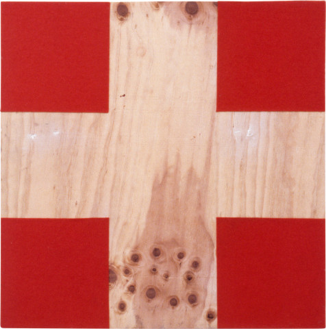John Nixon PLYWOOD + RED/CROSS, 1992; material on plywood; 65 x 65 cm; enquire