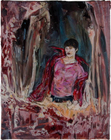 Hernan Bas Mephistopheles, at 17 (disrobing for a trip to the surface), 2007; mixed media on linen; 35.5 x 28 cm; enquire